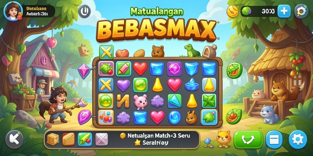Menampilkan gameplay seru BEBASMAX di level Match-3.