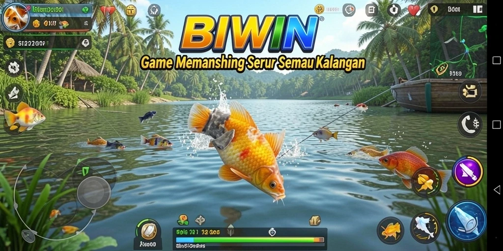 Tampilan gameplay <strong>BIWIN</strong> yang mengasyikkan dengan berbagai lokasi memancing.