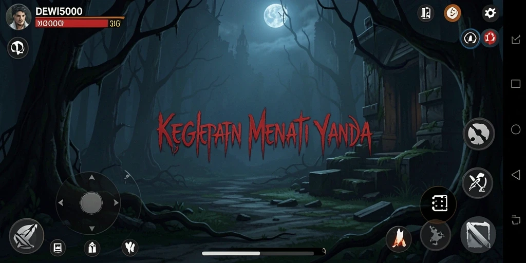 Screenshot menampilkan momen menegangkan dalam DEWI5000 dengan suasana horor yang mencekam.