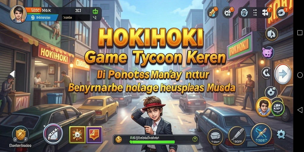 Screenshot HOKIHOKI menampilkan gameplay seru dalam mengelola bisnis.