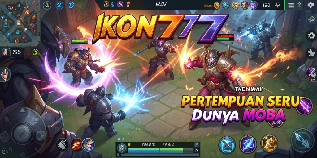 Tampilan seru dari gameplay pertempuran MOBA di IKON777.