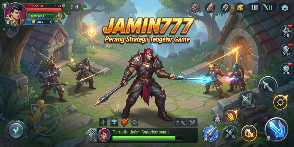 Screenshot menunjukkan pertempuran strategis yang epik dalam JAMIN777.