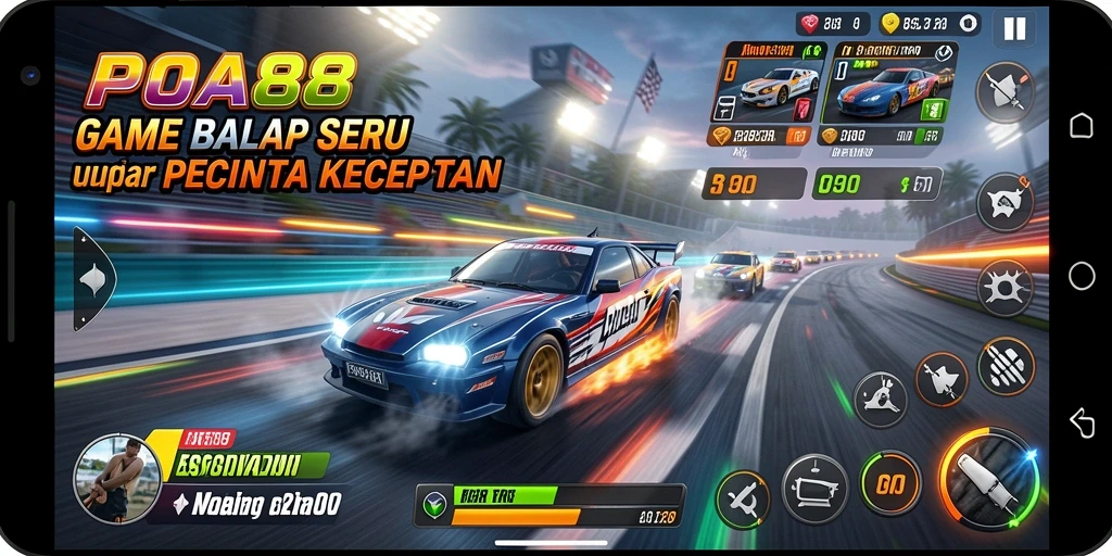 Tampilan seru gameplay balap di POA88 dengan mobil kece.
