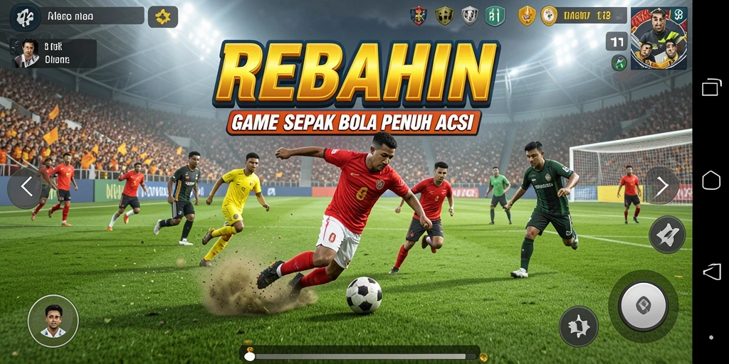 Tampilan gameplay mendebarkan dari REBAHIN yang penuh aksi sepak bola.