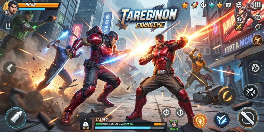 Tampilan aksi epik dalam game RP99 yang menegangkan.