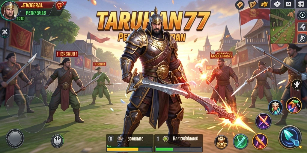 Screenshot dari TARUHAN77 yang menampilkan serangan menara yang dramatis.
