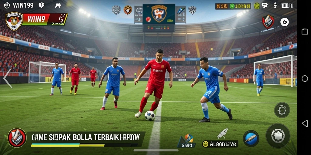 Tampilan gameplay mendebarkan dalam permainan sepak bola.